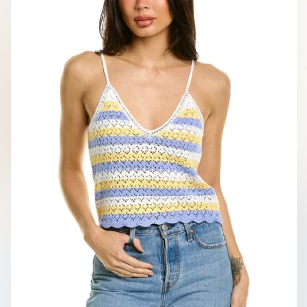 FRENCH CONNECTION Nora Striped Crochet Sleeveless Top SIZE MEDIUM NWT